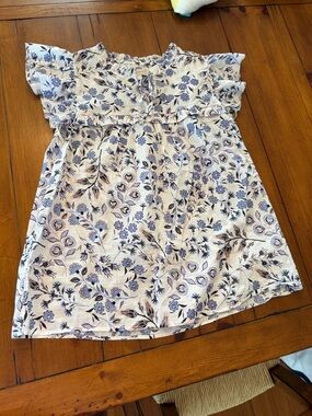 LOFT Girls Blue Floral Ruffle Sleeve Top on Cream